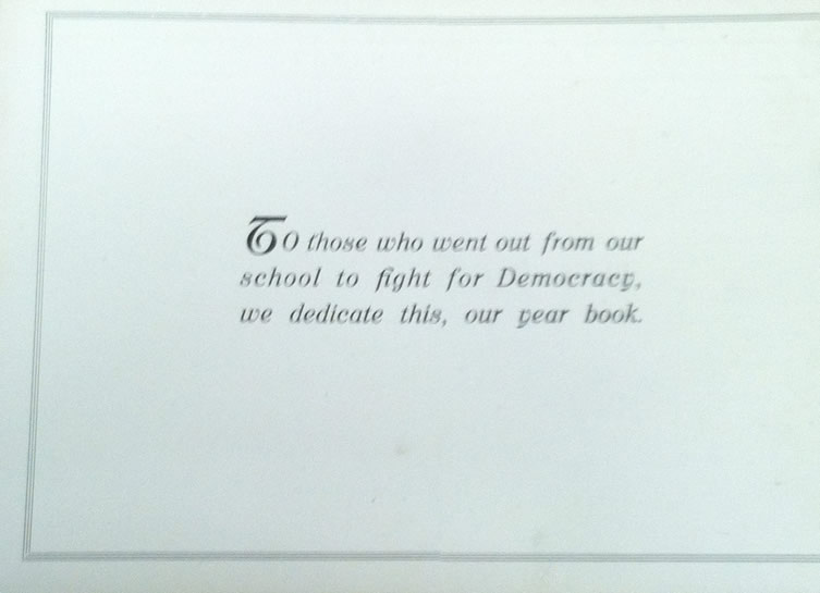 1919 HHS Yearbook inside cover dedication